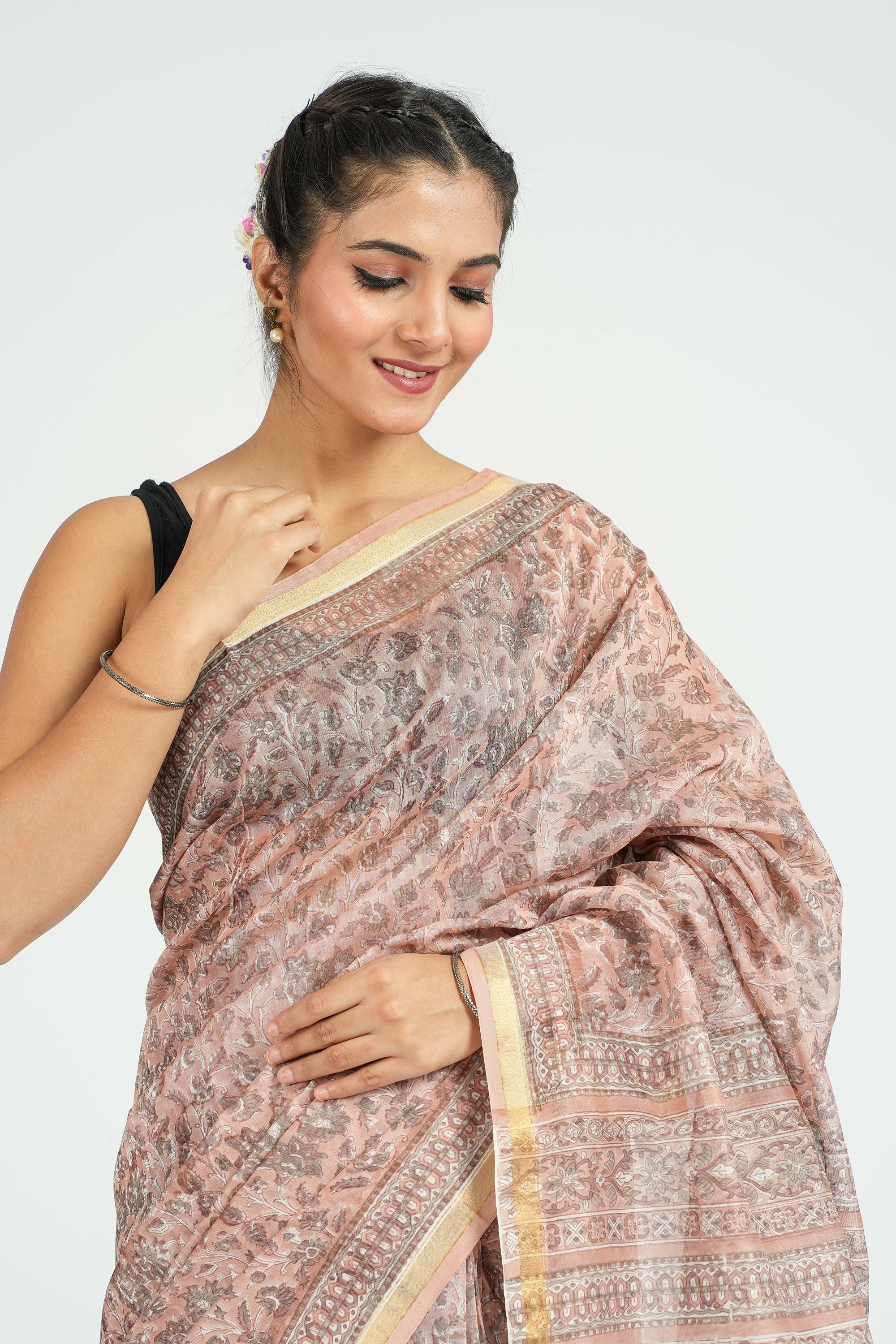 Brown Chanderi Silk Saree