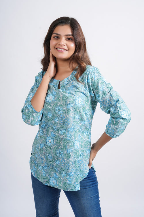 Block Printed Cotton Short Kurti