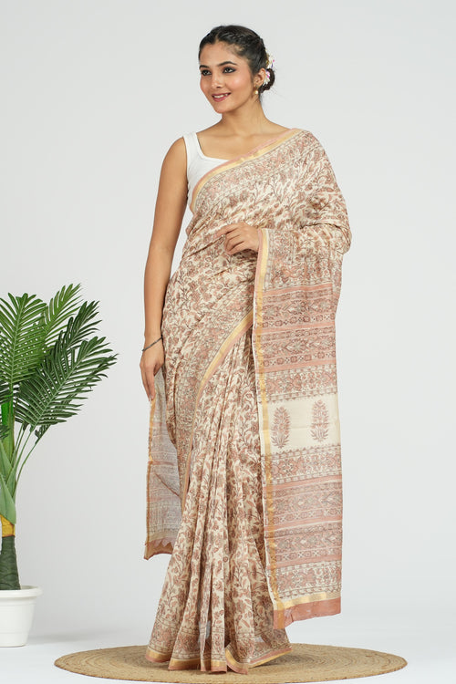 Beige Chanderi Silk Saree