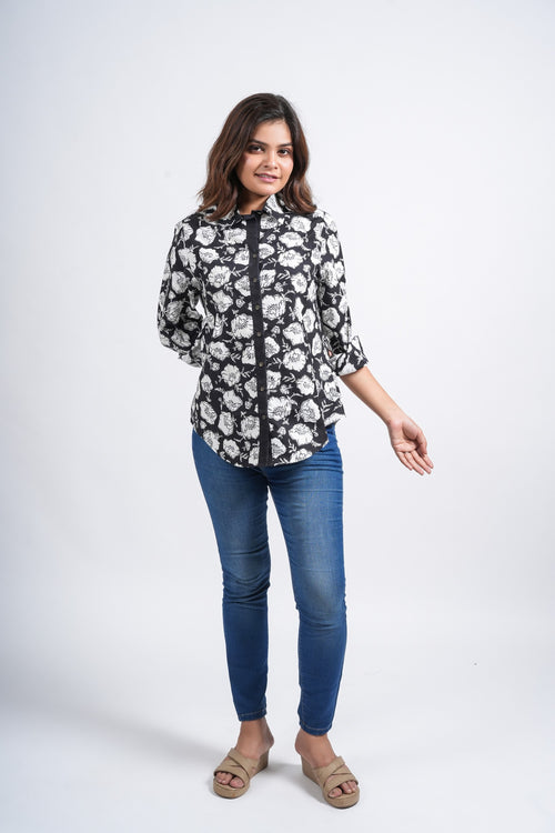 Block Printed Cotton Poplin Women's Shirt