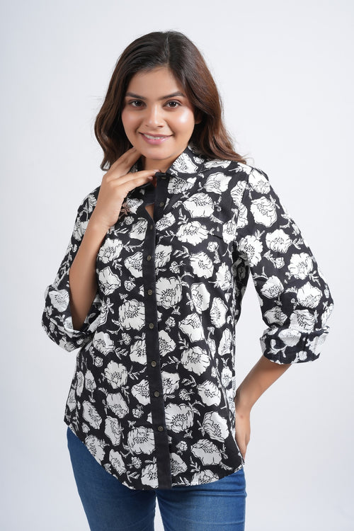 Block Printed Cotton Poplin Women's Shirt