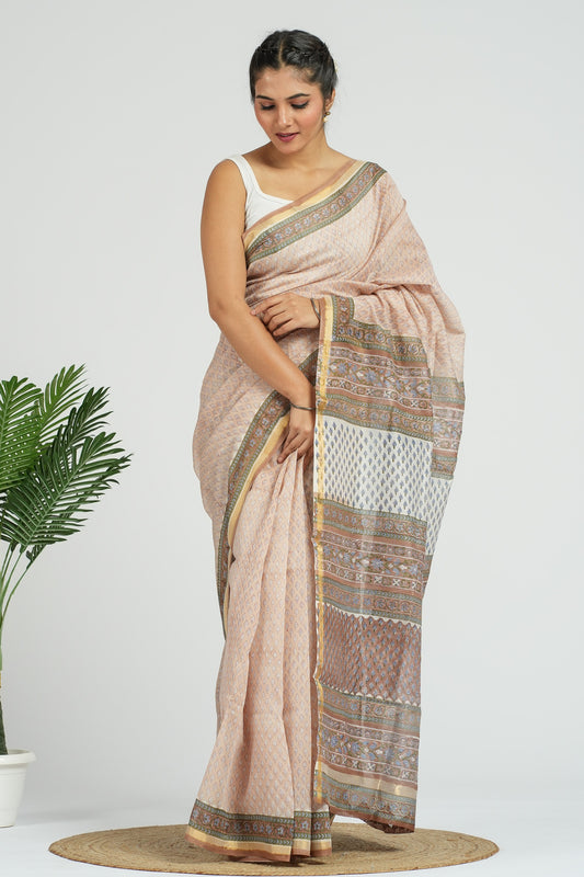 Beige Chanderi Silk Saree