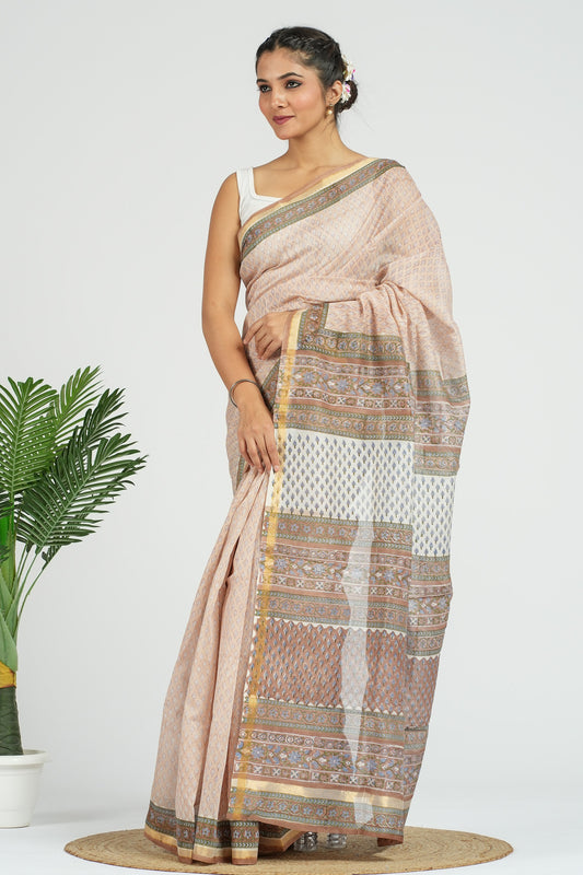 Beige Chanderi Silk Saree