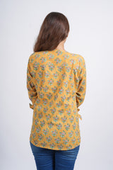 Mustard Floral Block Printed Short Top