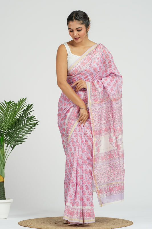 Lilac Chanderi Silk Saree