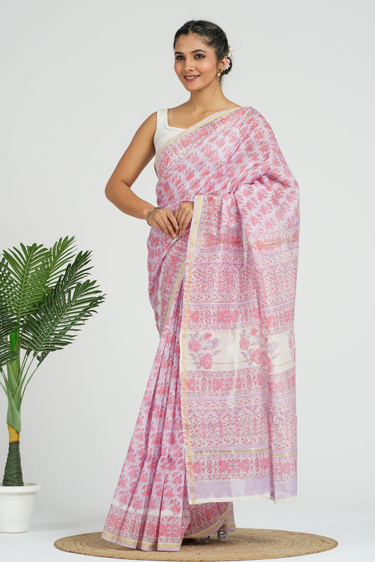 Lilac Chanderi Silk Saree