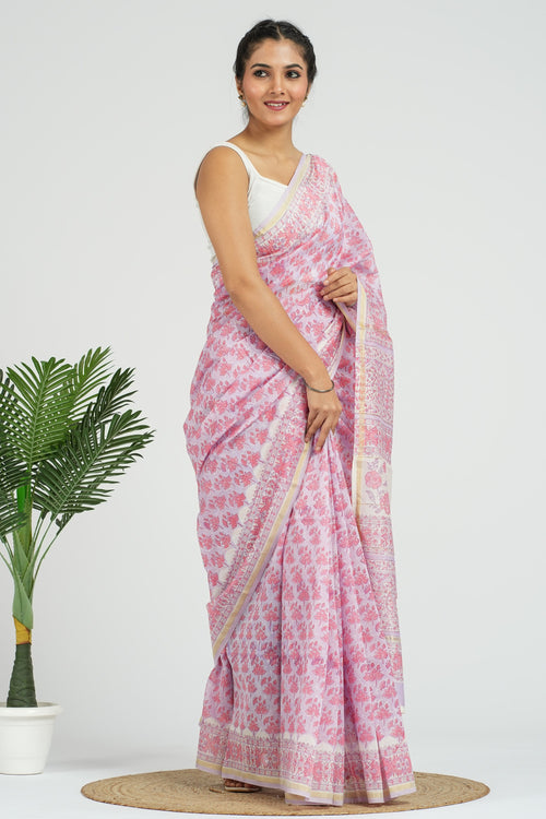 Lilac Chanderi Silk Saree