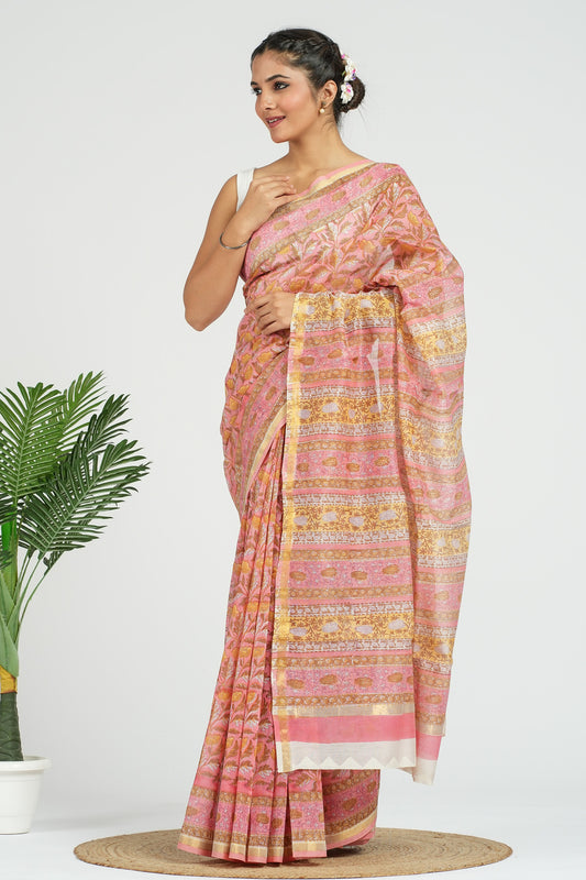 Dusty Rose Chanderi Silk Saree