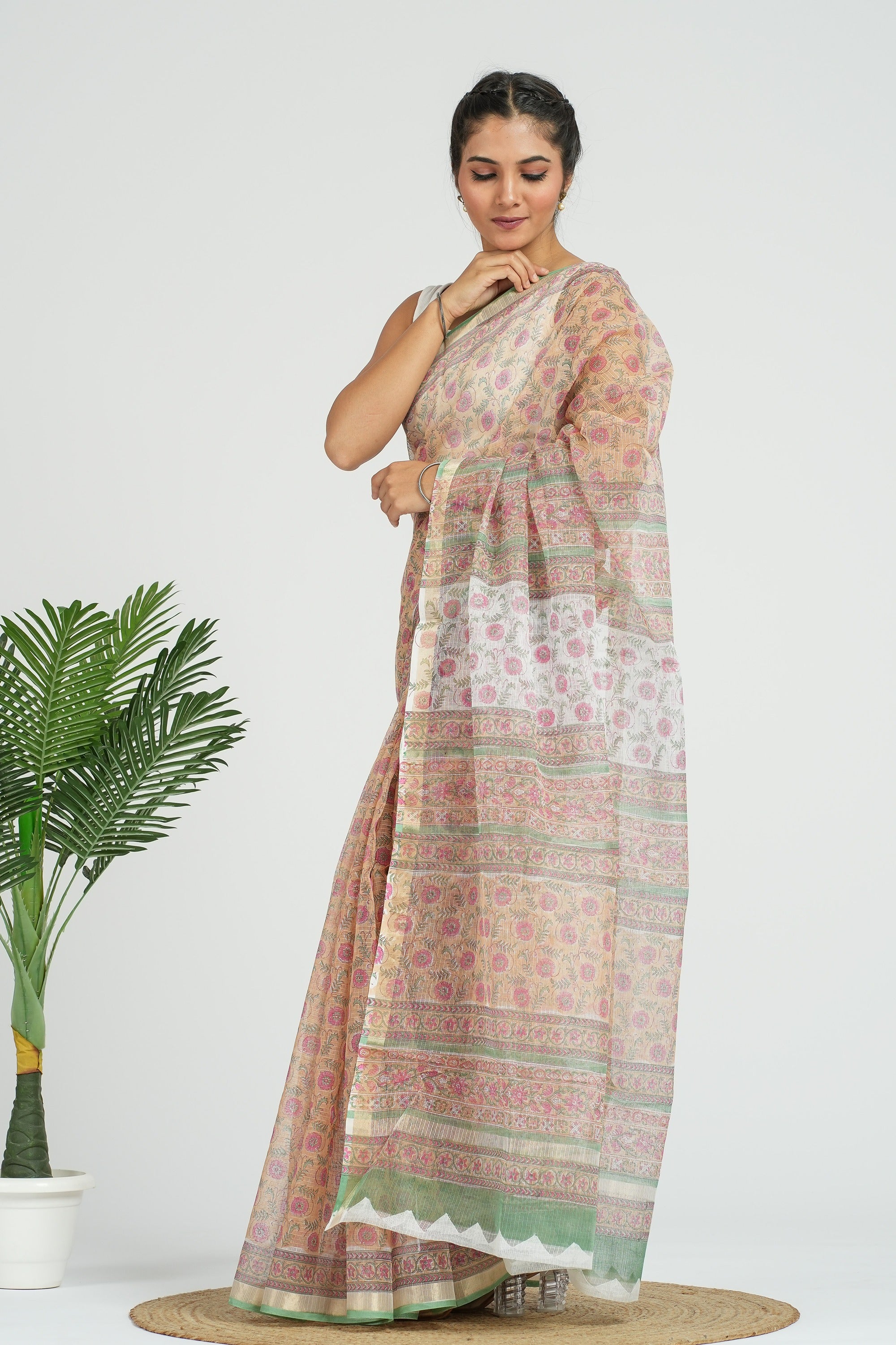 Beige Kota Doria Saree