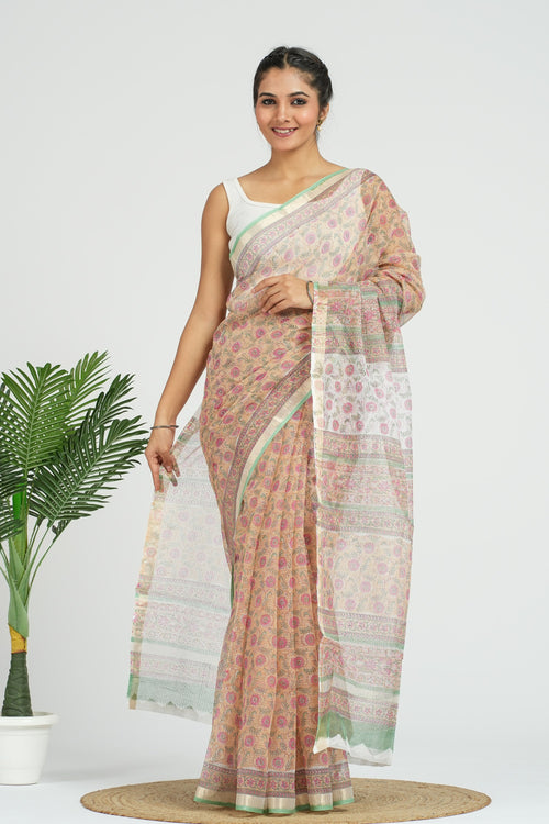 Beige Kota Doria Saree