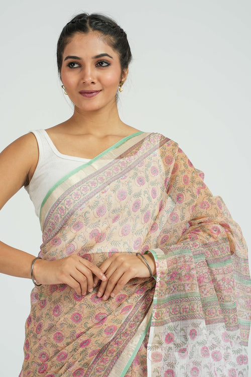 Beige Kota Doria Saree