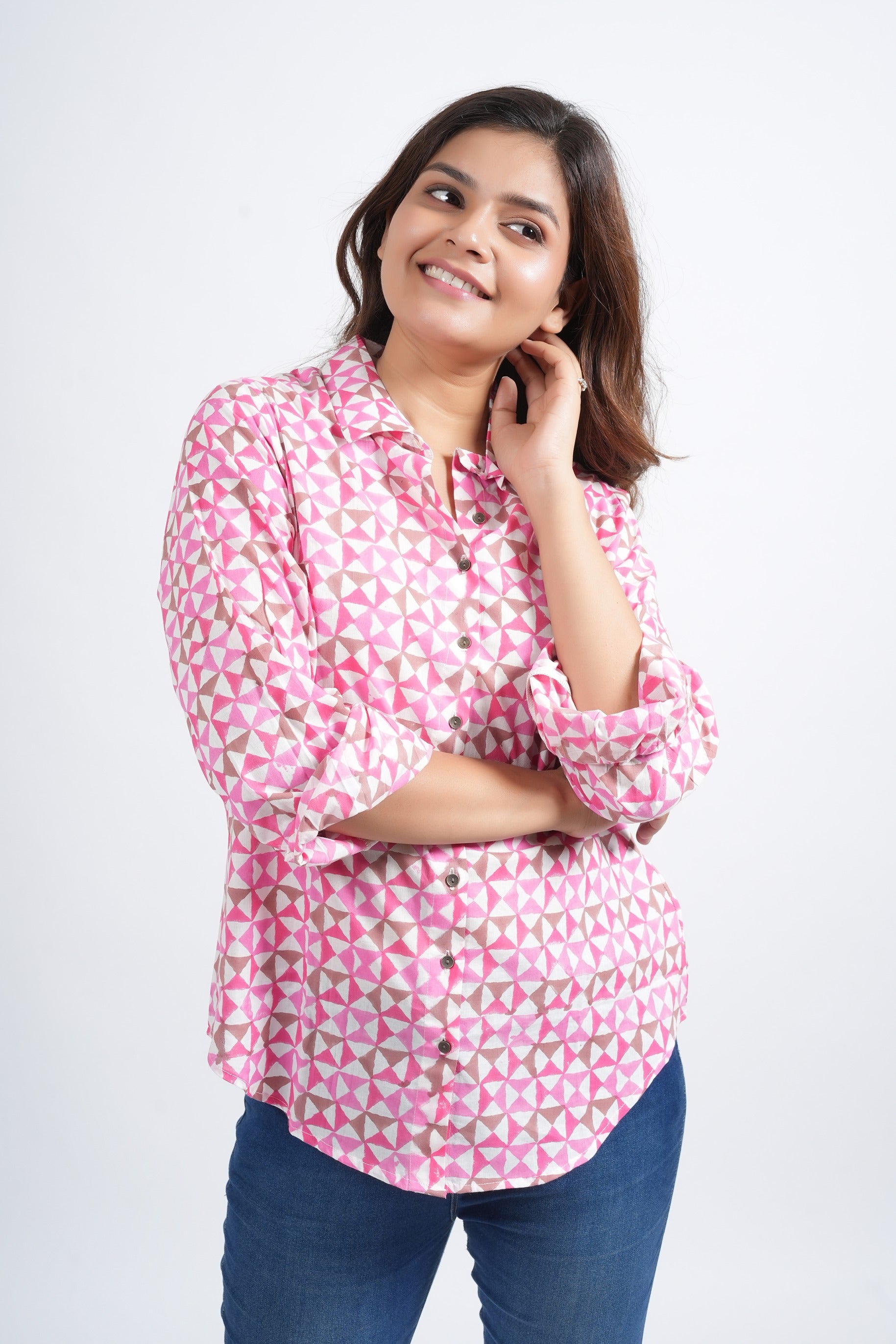 Block Printed Cotton Women's Shirt