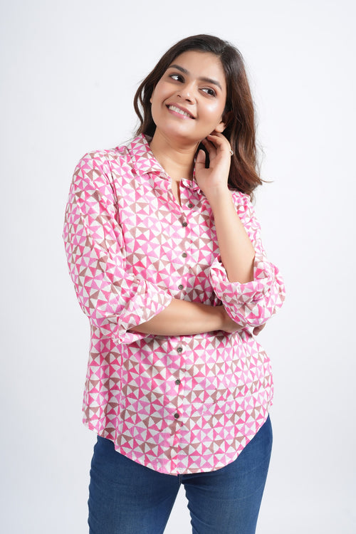 Block Printed Cotton Women's Shirt