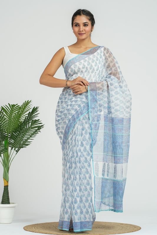 Pastel Blue Kota Doria Saree