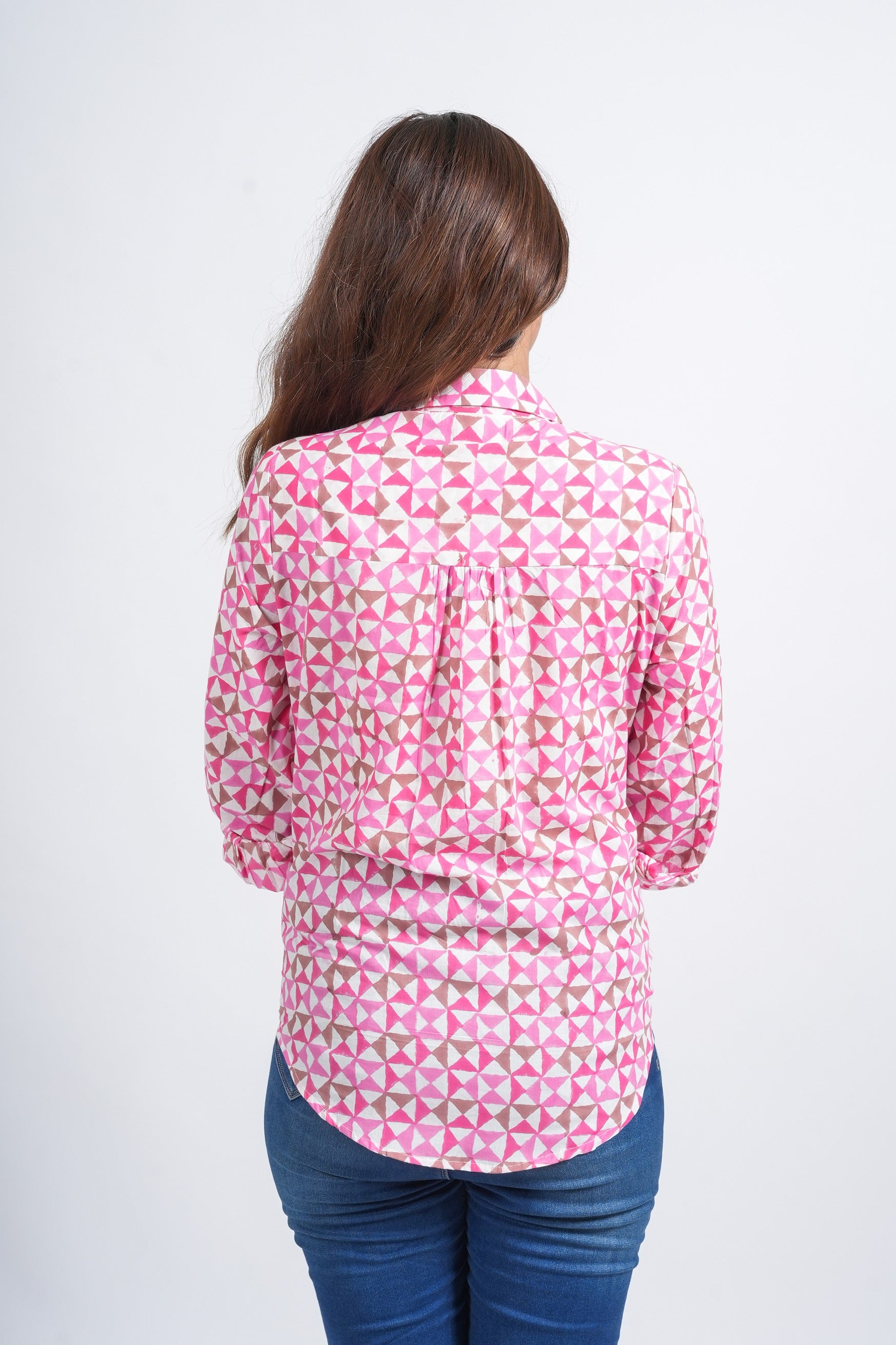 Pink Geometric Print Casual Shirt