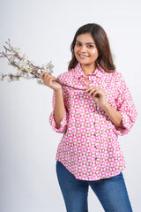 Pink Geometric Print Casual Shirt