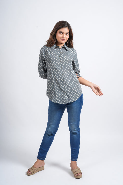 Block Printed Cotton Women's Shirt