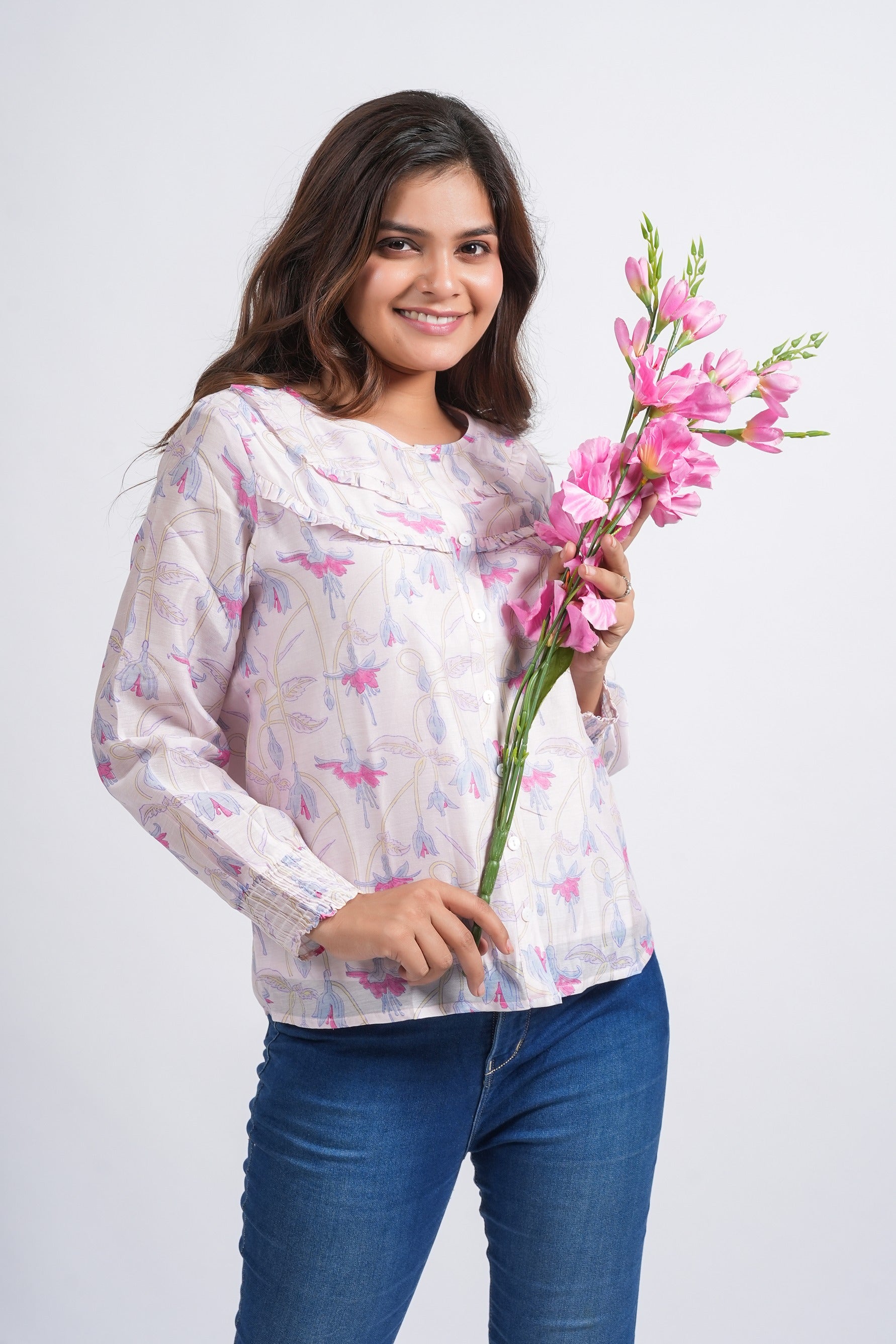 Block Printed Chanderi Silk Short Top