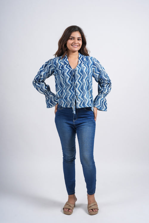 Midnight Wave Tie-Front Short Top