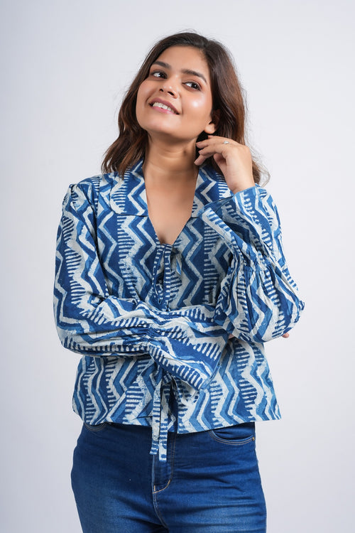 Midnight Wave Tie-Front Short Top