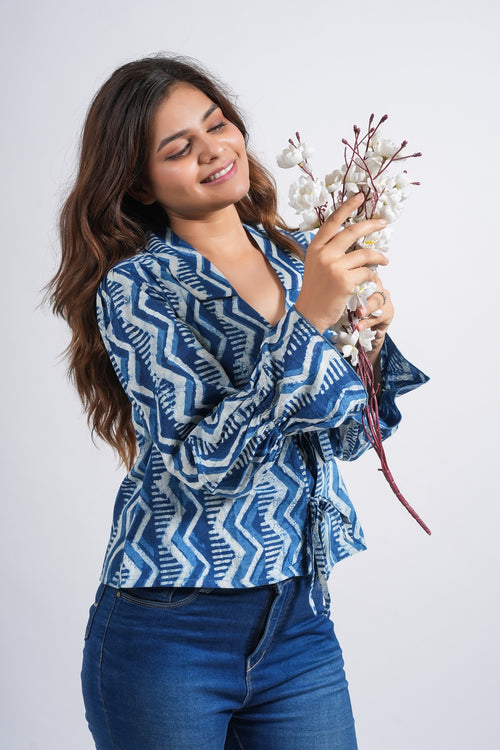 Midnight Wave Tie-Front Short Top