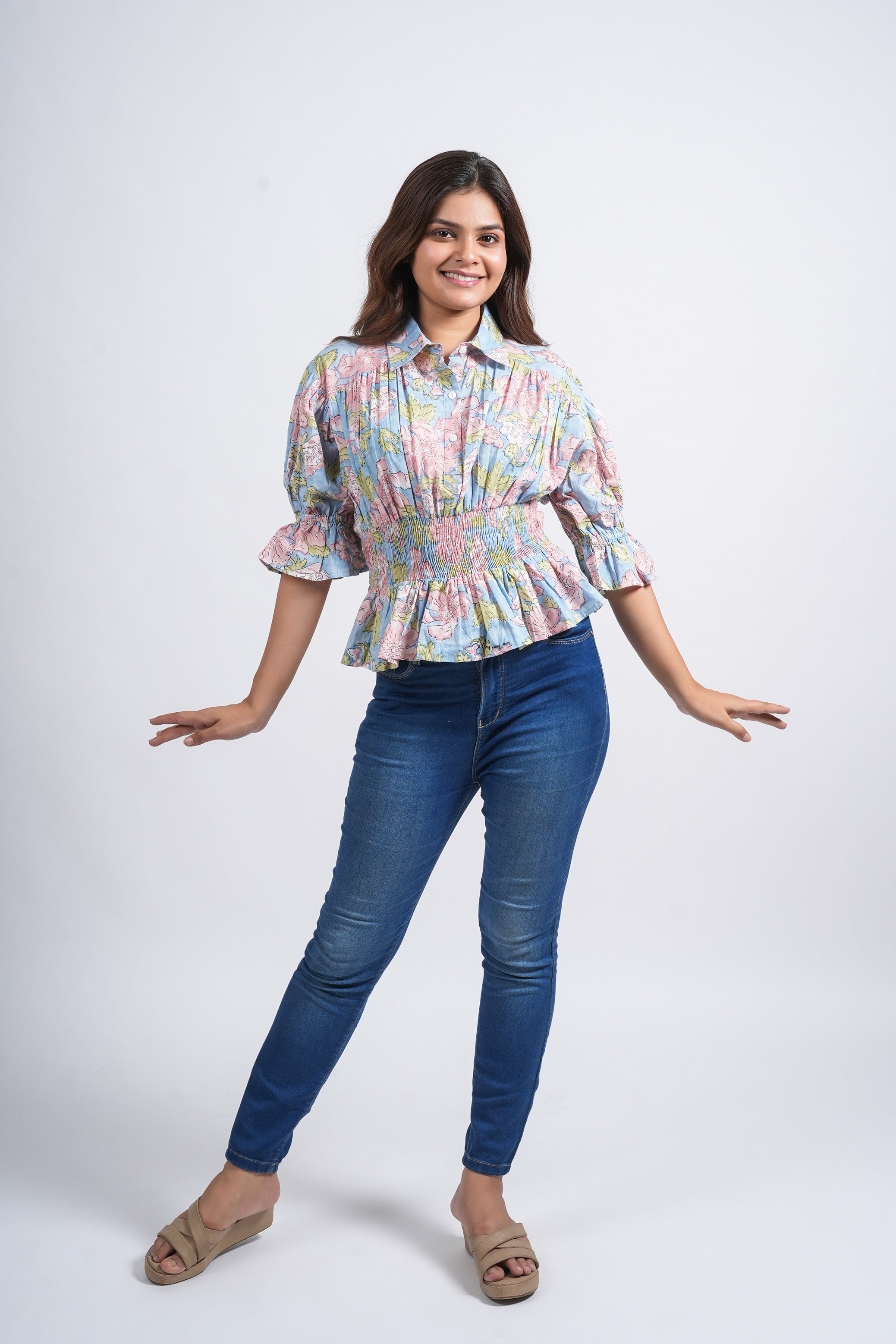 Serene Florals Smocked Peplum Top