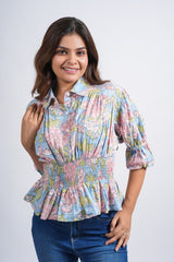 Serene Florals Smocked Peplum Top