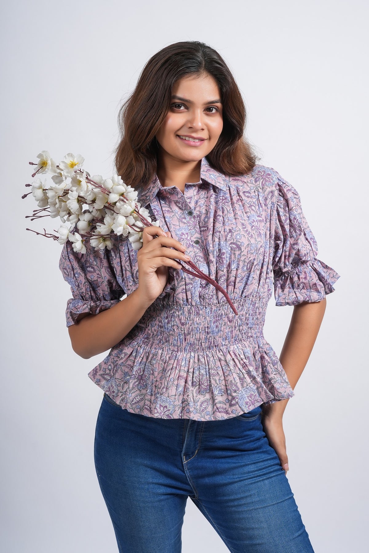 Lavender Meadow Smocked Peplum Top