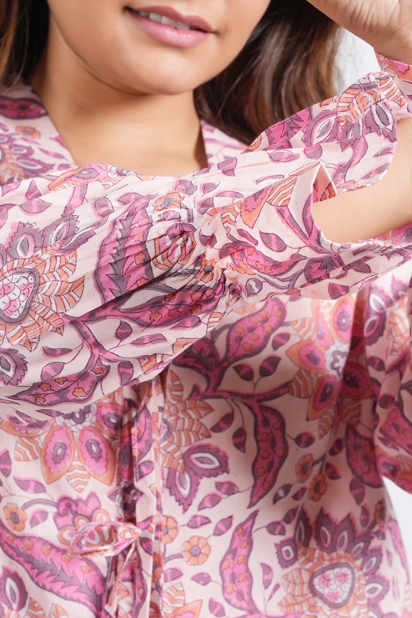 Pink Mirage Block Printed Short Top