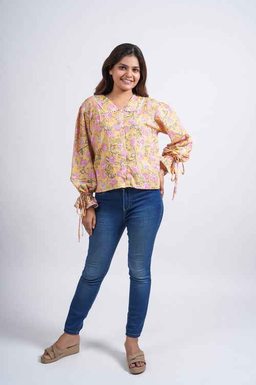 Lace Block Printed Cotton Short Top