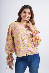 Block Printed Lace Short Top