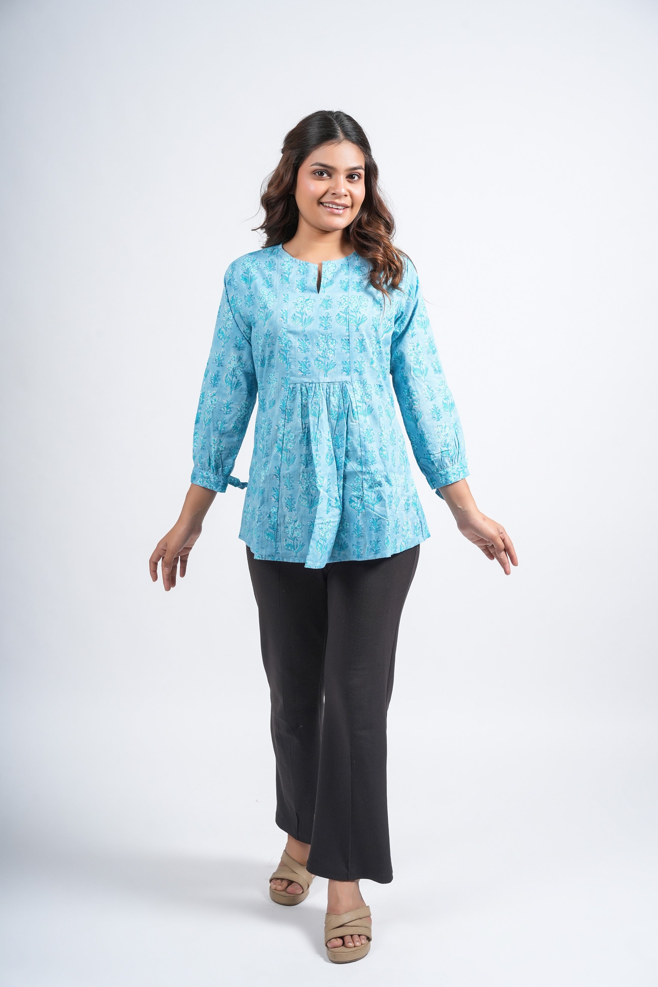 Sky Petal Block Printed Short Top