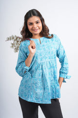 Sky Petal Block Printed Short Top