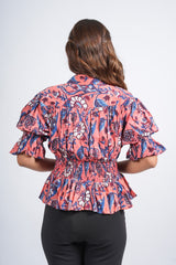Coral Garden Smocked Peplum Top