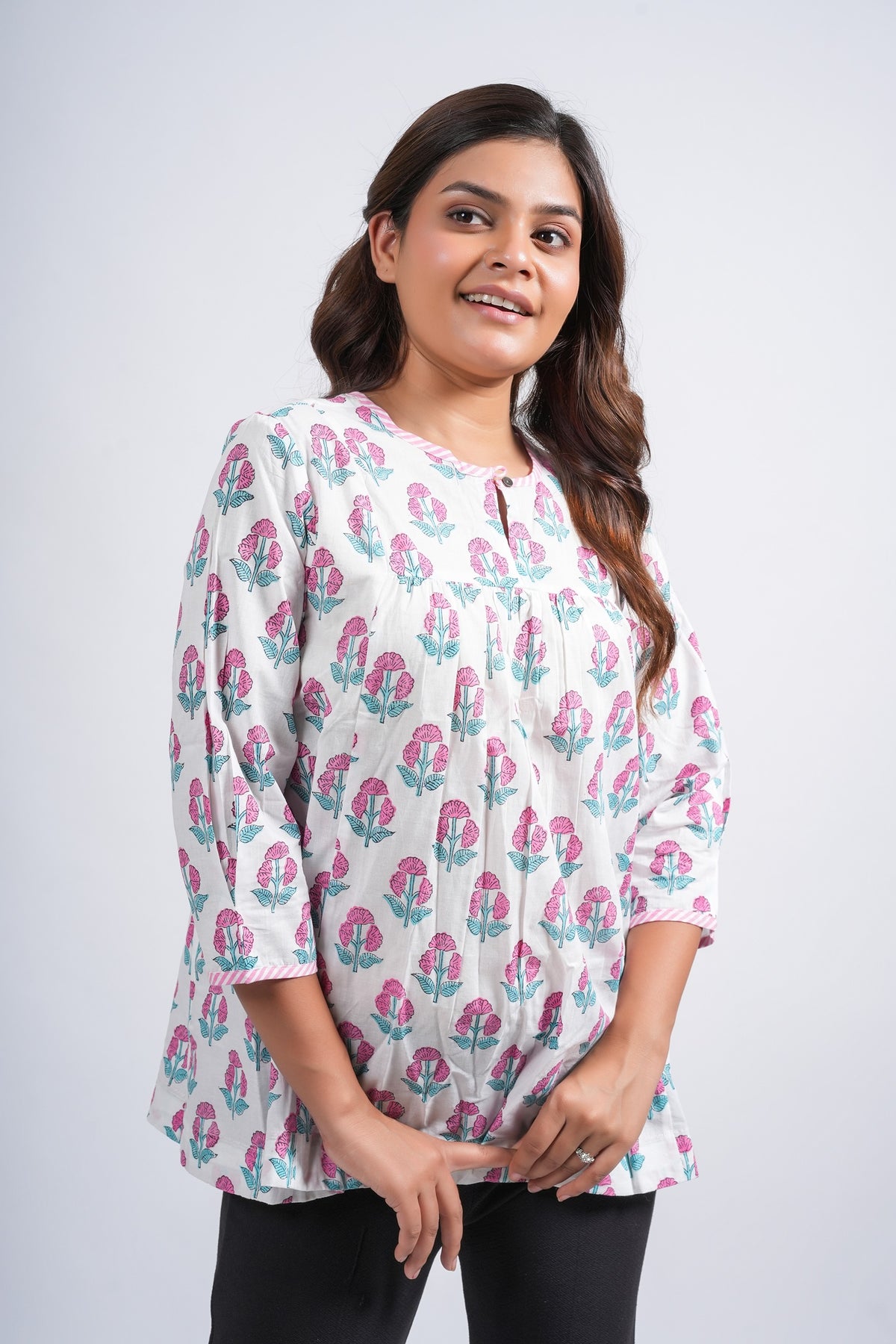 Cotton Candy Flora Block Printed Top