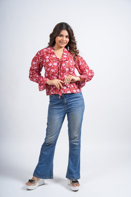 Crimson Petal Cotton Short Top