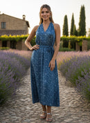 Azure Whirl Satin Dress