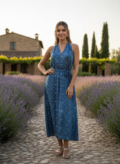 Azure Whirl Satin Dress