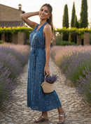 Azure Whirl Satin Dress