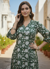 Emerald Vine Cotton Dress