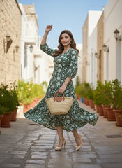 Emerald Vine Cotton Dress
