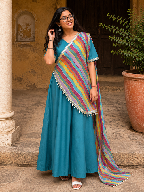 Mehfil Teal Gown with Dupatta
