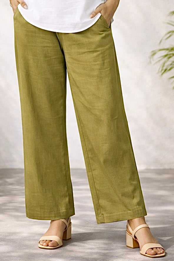 Green Wide Leg Cotton Pants Pre-order