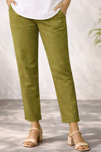 Green Narrow Leg Cotton Pants