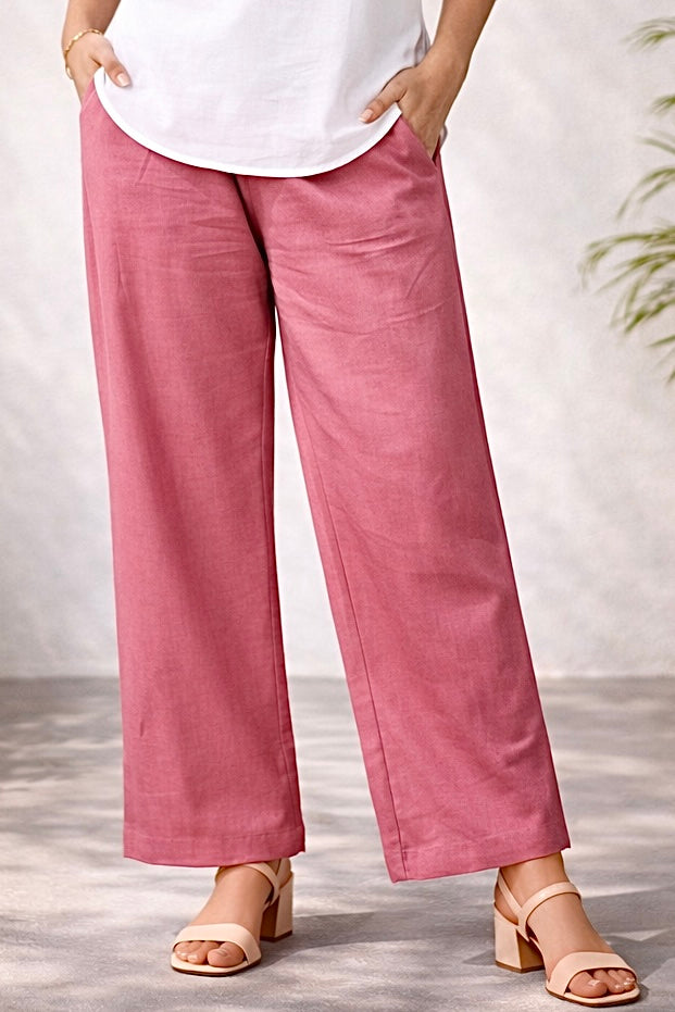 Dusty Pink Wide Leg Cotton Pants