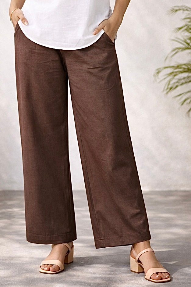 Brown Wide Leg Cotton Pants
