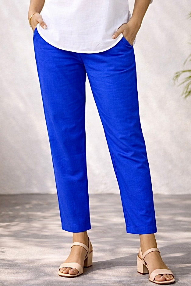Blue Wide Leg Cotton Pants