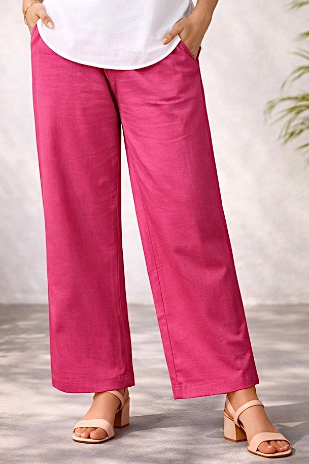 Pink Wide Leg Cotton Pants