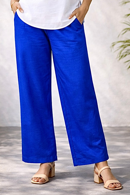 Blue Wide Leg Cotton Pants