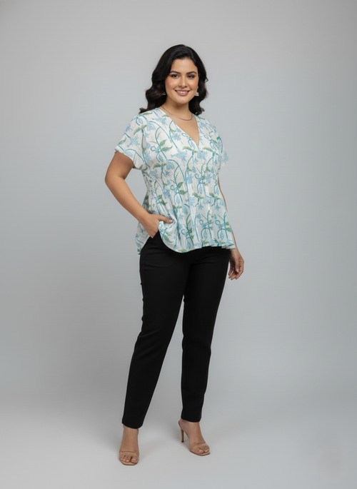 Block Printed Chanderi Silk Short Top